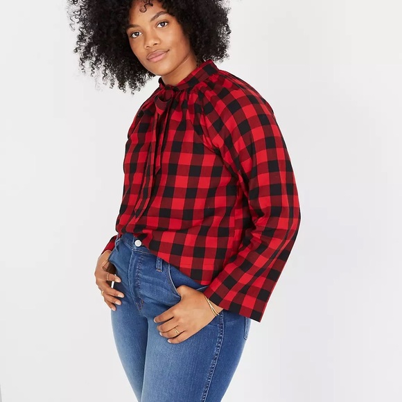Madewell Tops - Madewell Tie-Neck Popover Shirt in Buffalo Check size medium